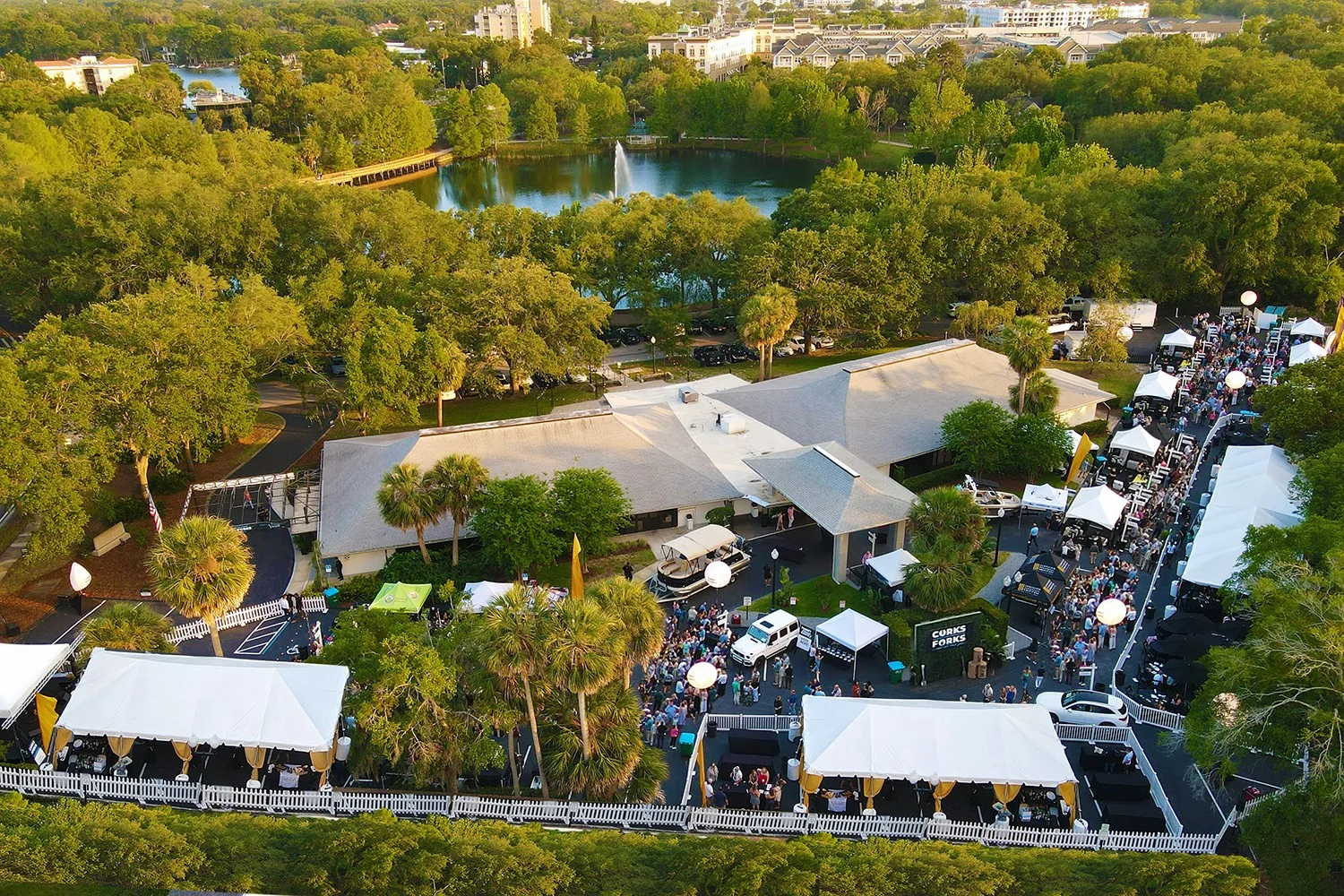 Aerial view of Venue on Lake Lily during a community event